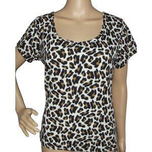 Sweet Top Womens Sz Large Animal Print knit scoop neck brown beige black t-shirt